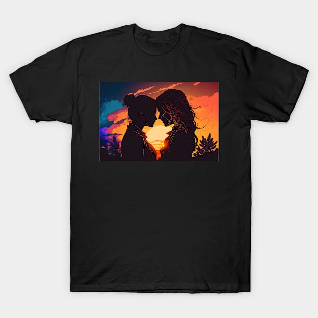 Girl couple with sunset background T-Shirt by Art8085